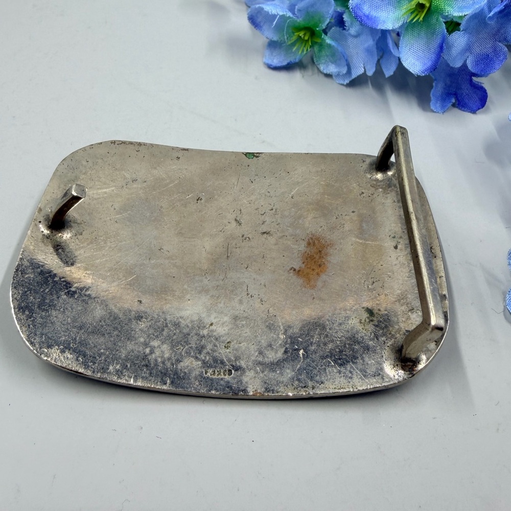 Taxco Signed Turquoise Stone Chip Vintage Belt Buckle - Picture 7 of 10